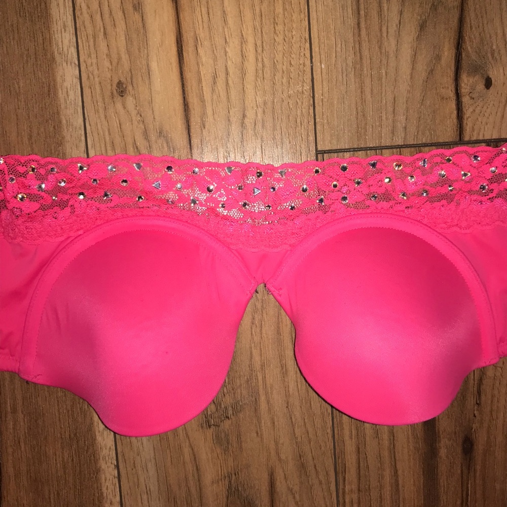 Hot pink rhinestone strapless bra